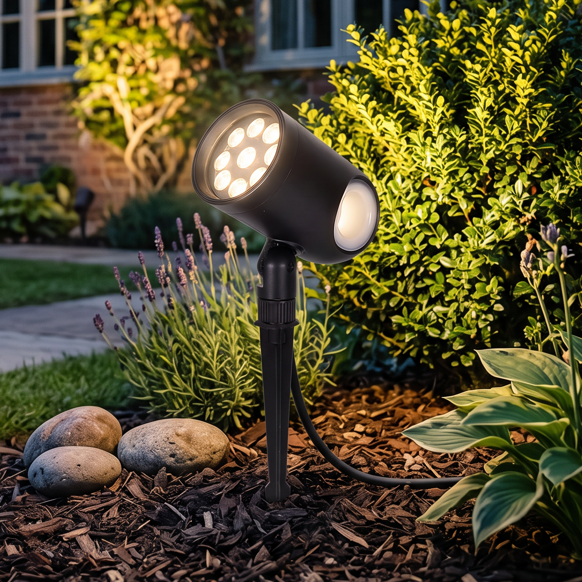 Black Landscape Spotlight – Adjustable Spike Light for Yard