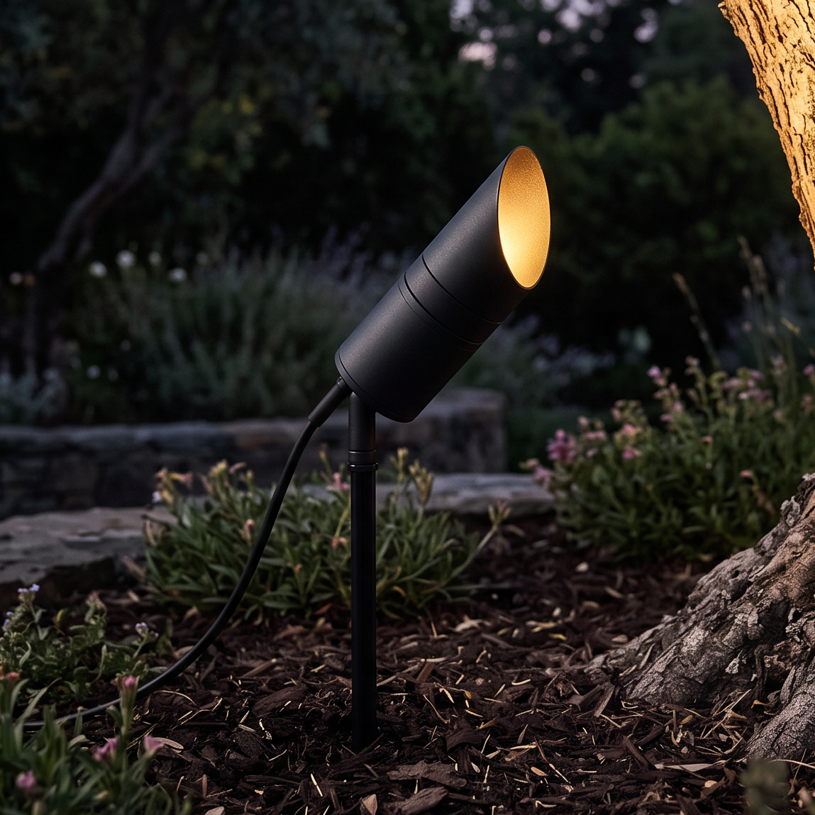 Modern Black Spike Light – Angled Spotlight for Garden