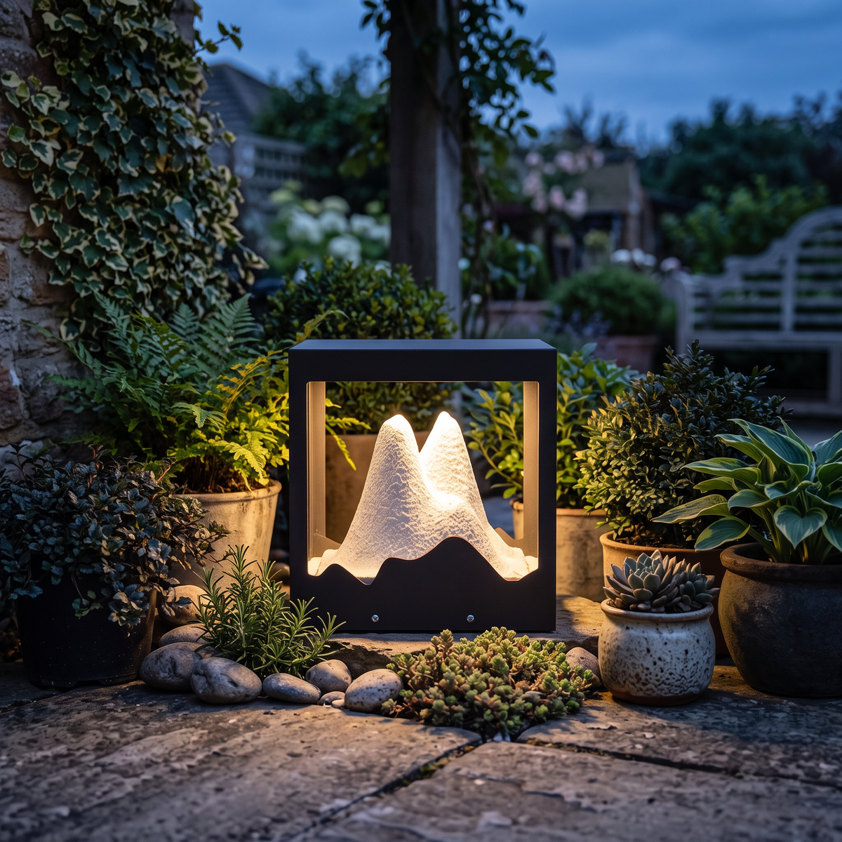 Unique Black Garden Light – Mountain Solar Light for Patio
