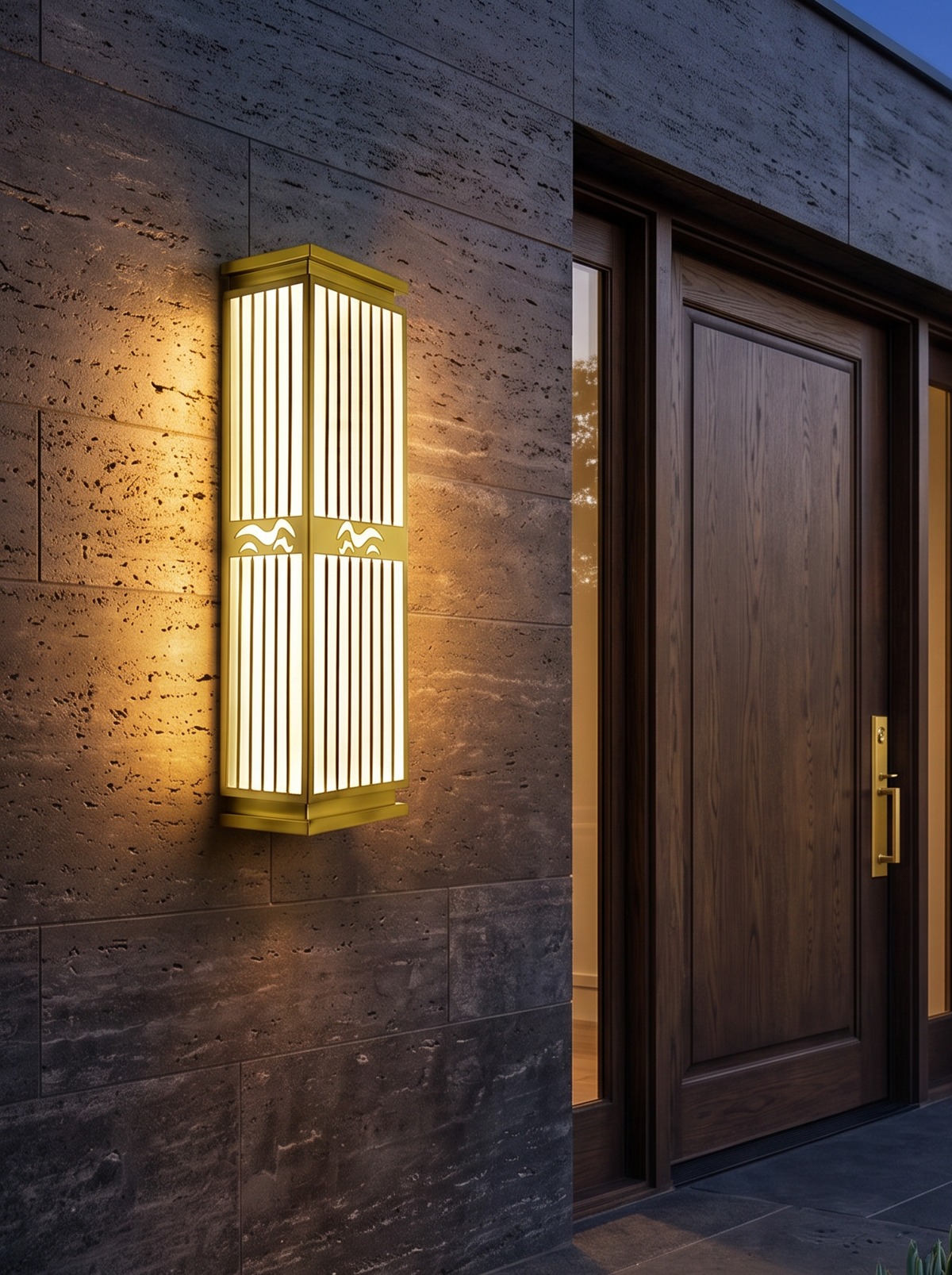 Modern Gold Outdoor Wall Light – Tall Sconce for Porch