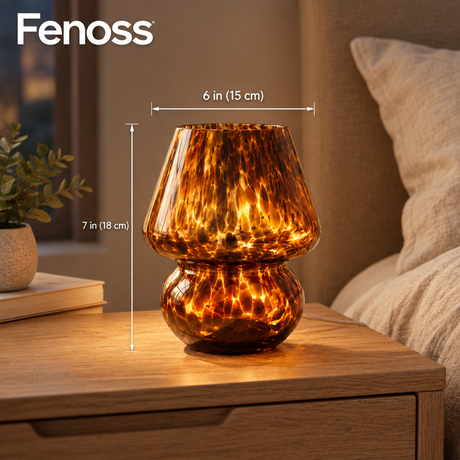 Fenoss Amber Glass Mushroom Lamp dimensions