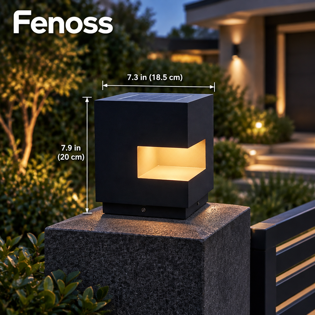 Fenoss Square Cube Post Light dimensions