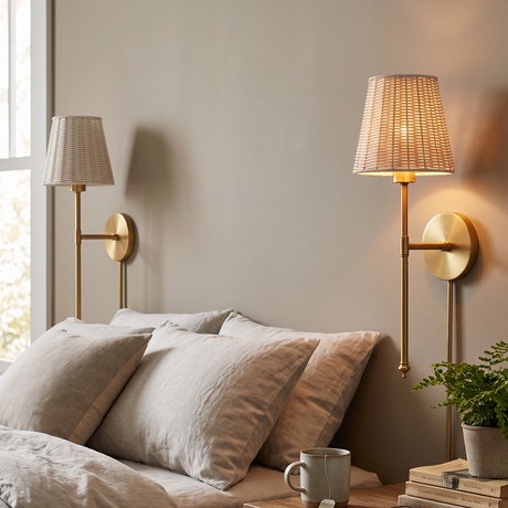 Tropical Gold Palm Wall Sconce in a styled room setting