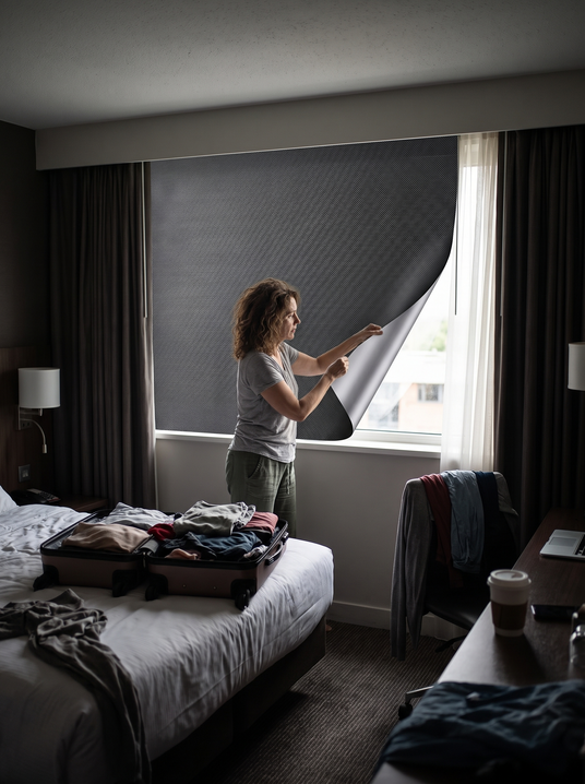 Fenoss Portable Magnetic Blackout Window Shades lifestyle photo 2: Made for Renters and Travelers