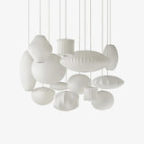 Mid-Century White Silk Pendant – Bubble Wireframe