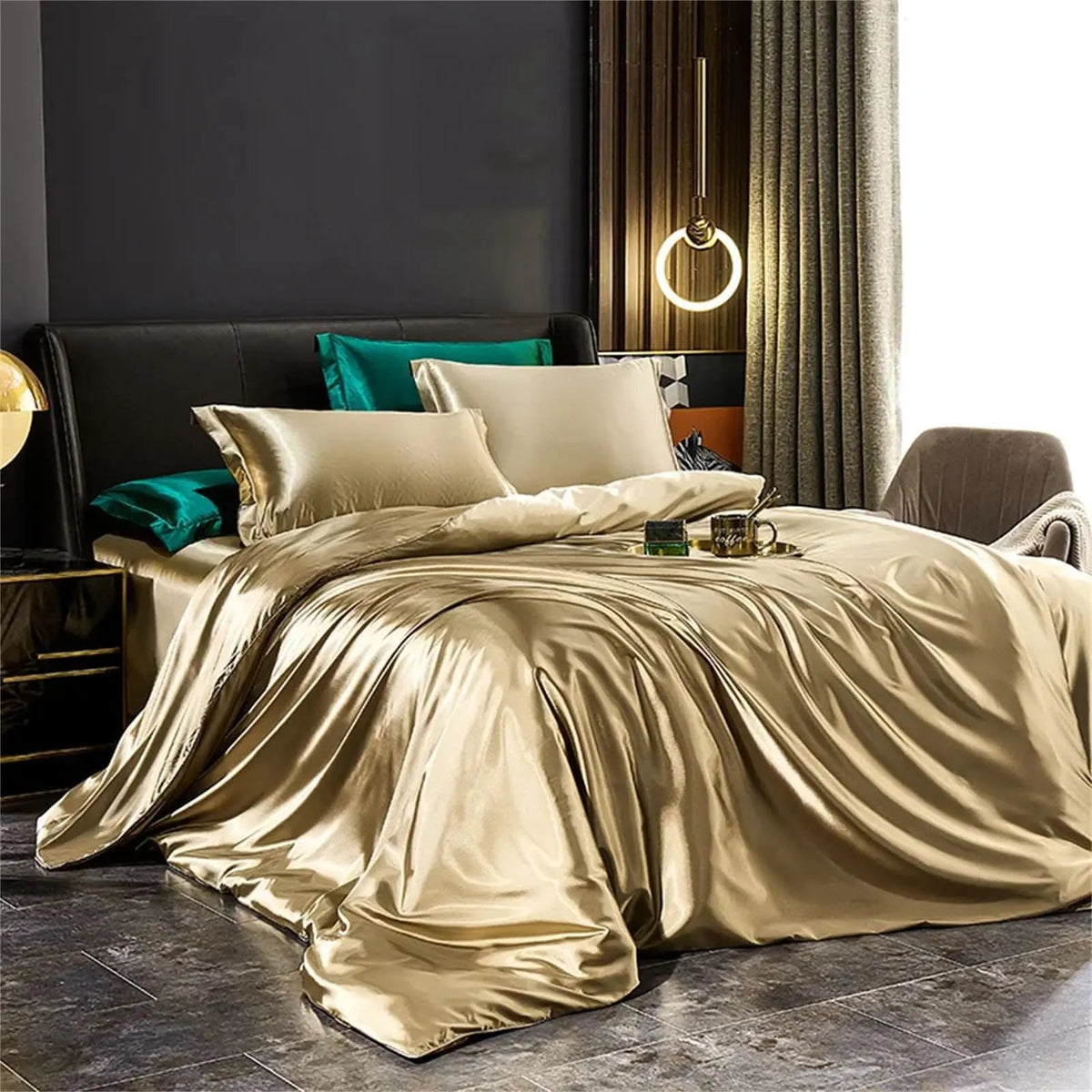 Fenoss® Mulberry Silk Duvet Sheet Pillowcases Bedding Set