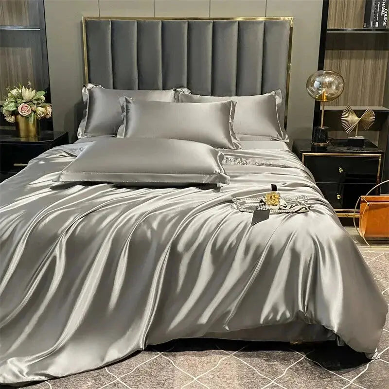Fenoss® Mulberry Silk Duvet Sheet Pillowcases Bedding Set