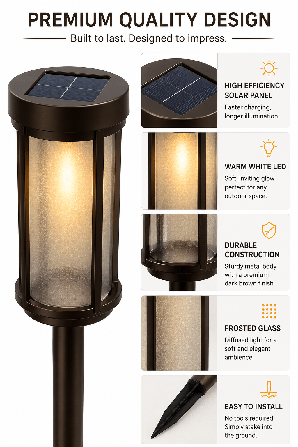 Modern Glass Solar Path Lights – Lantern Stake for Walkways (8 Pack)