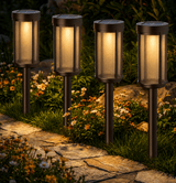 Modern Glass Solar Path Lights – Lantern Stake for Walkways (8 Pack)