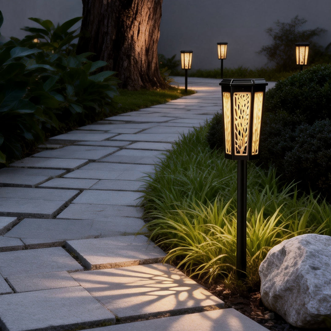 Retro Aluminum Stake Light – Patterned Solar for Beds (2 Pack)